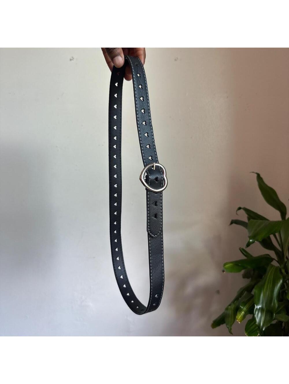 Y2K Black faux Leather Heart Buckle Belt Cutout Heart Fits S-M